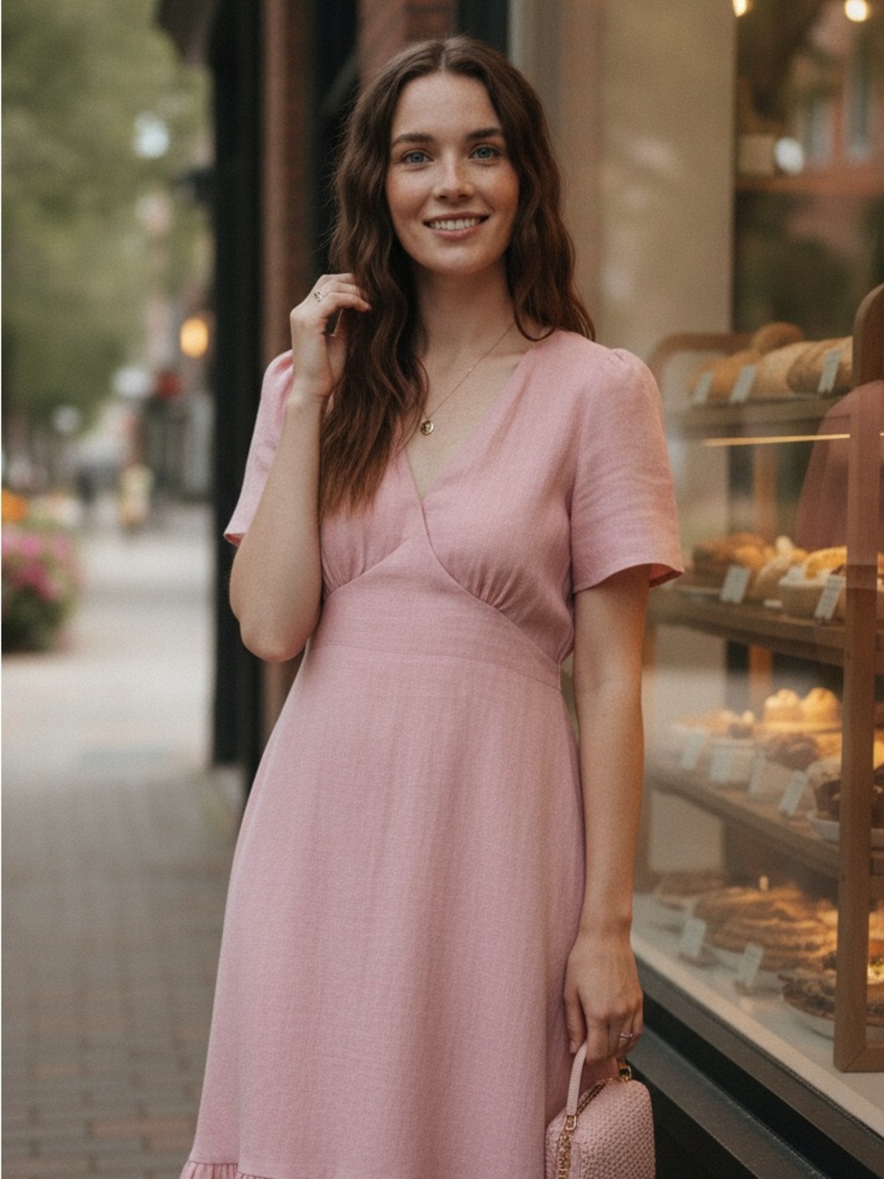 Grae Cove 100% Linen Pink Dress with Pockets